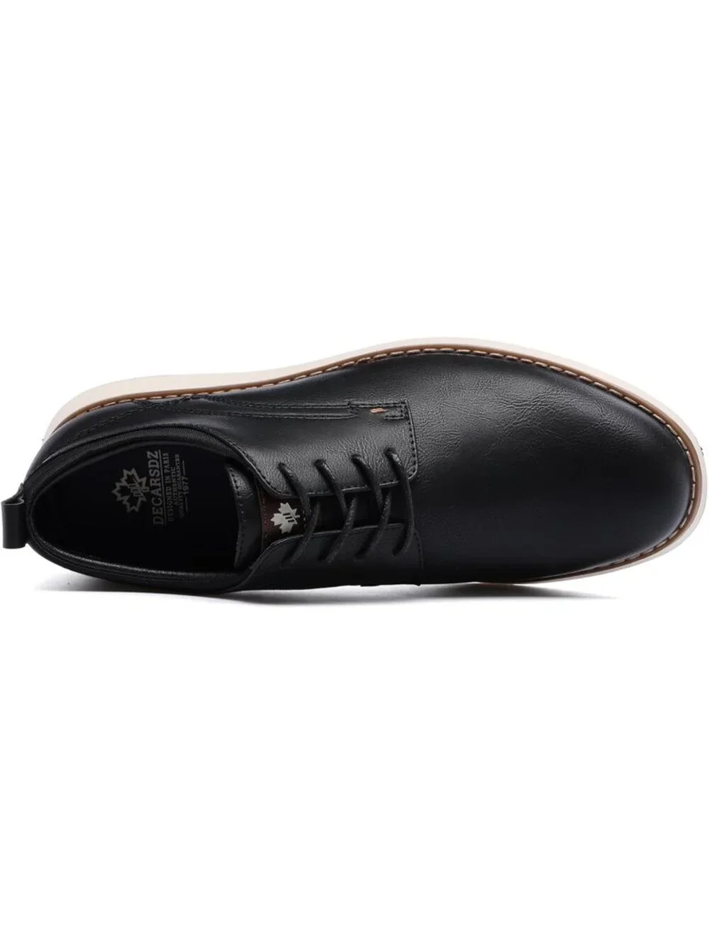 Men's Black Plain Toe Kitten Heel Perforated Lace-up Business Dress Oxford Shoes